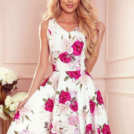 Chic Navy Blue Evening Gown with Pink Floral Accents - Numoco Dress