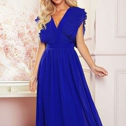 Elegant Cornflower Blue Chiffon Midi Dress with Sweetheart Neckline