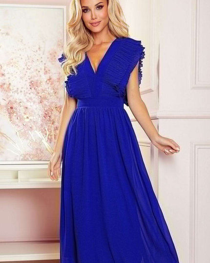 Elegant Cornflower Blue Chiffon Midi Dress with Sweetheart Neckline