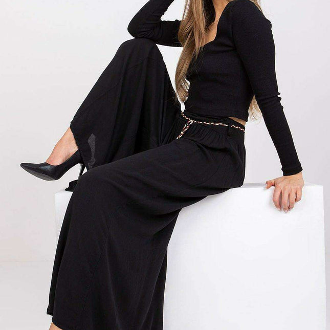 Sophisticated Viscose High-Waisted Wide Leg Trousers with Stylish Tie Belt