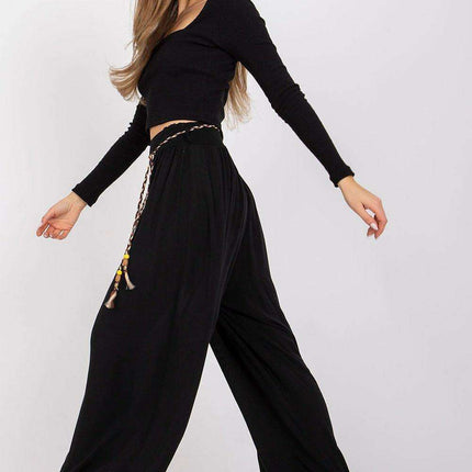 Sophisticated Viscose High-Waisted Wide Leg Trousers with Stylish Tie Belt