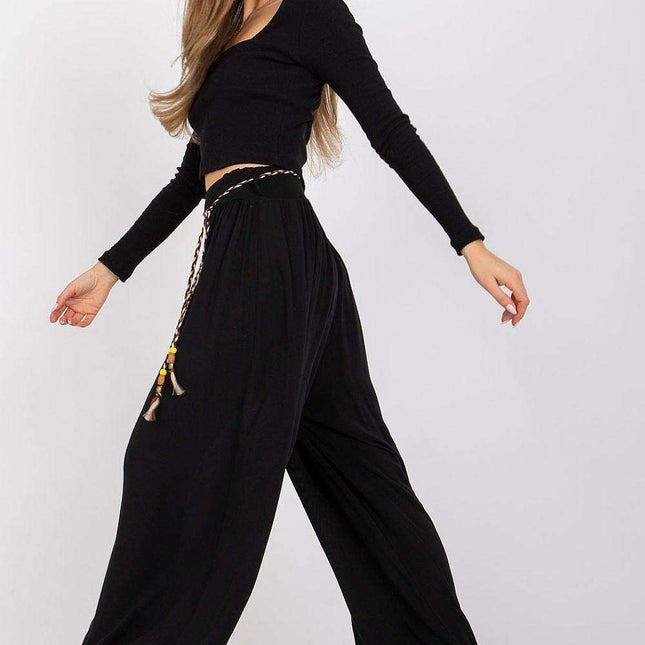Sophisticated Viscose High-Waisted Wide Leg Trousers with Stylish Tie Belt