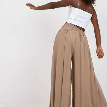 Sophisticated Viscose High-Waisted Wide Leg Trousers with Stylish Tie Belt
