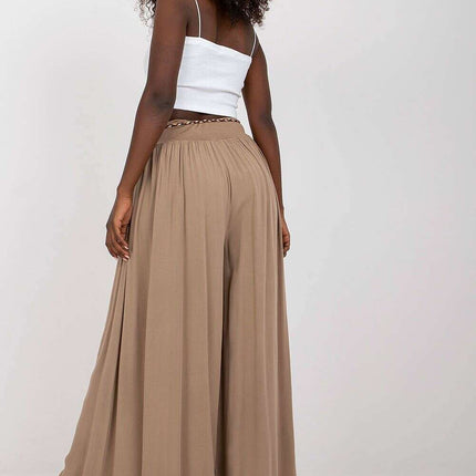 Sophisticated Viscose High-Waisted Wide Leg Trousers with Stylish Tie Belt