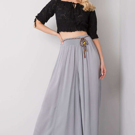 Sophisticated Viscose High-Waisted Wide Leg Trousers with Stylish Tie Belt - Très Elite