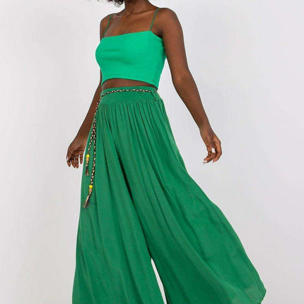 Sophisticated Viscose High-Waisted Wide Leg Trousers with Stylish Tie Belt