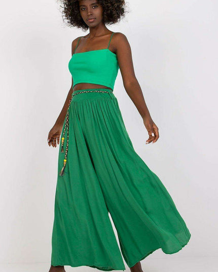 Sophisticated Viscose High-Waisted Wide Leg Trousers with Stylish Tie Belt
