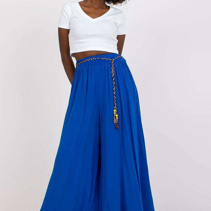 Sophisticated Viscose High-Waisted Wide Leg Trousers with Stylish Tie Belt