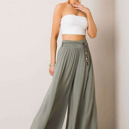 Sophisticated Viscose High-Waisted Wide Leg Trousers with Stylish Tie Belt
