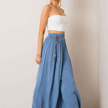 Sophisticated Viscose High-Waisted Wide Leg Trousers with Stylish Tie Belt