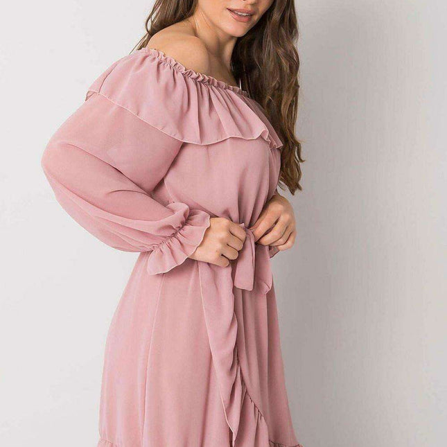 Spanish Chic Frilly Waist-Tie Daydress with Long Sleeves