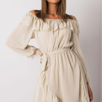 Spanish Chic Frilly Waist-Tie Daydress with Long Sleeves - Très Elite