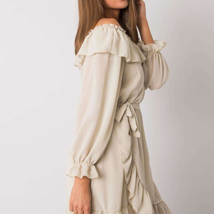 Spanish Chic Frilly Waist-Tie Daydress with Long Sleeves - Très Elite
