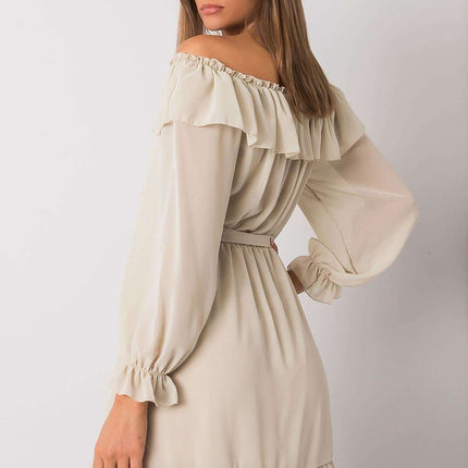 Spanish Chic Frilly Waist-Tie Daydress with Long Sleeves - Très Elite