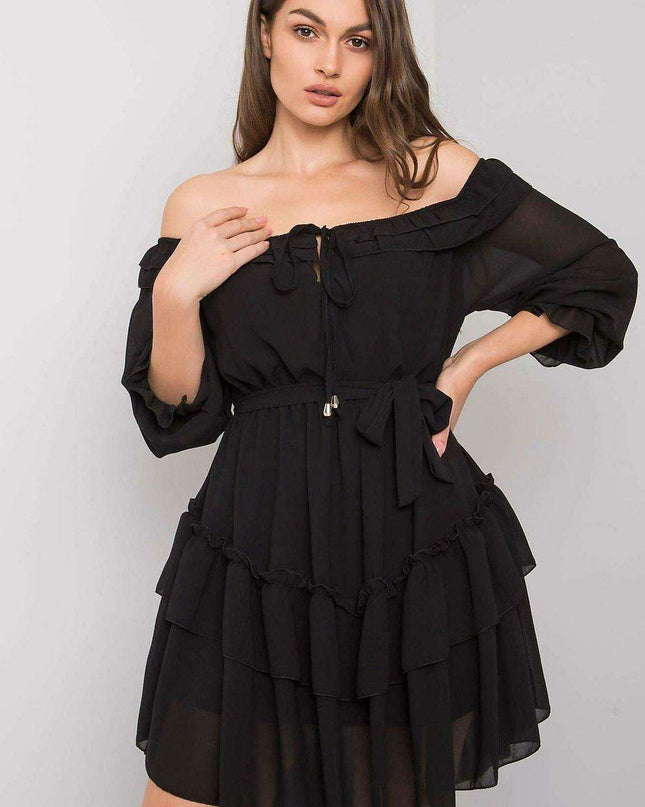 Chic Spanish-inspired Dress with Frilly Details and Tie - Versatile Elegance