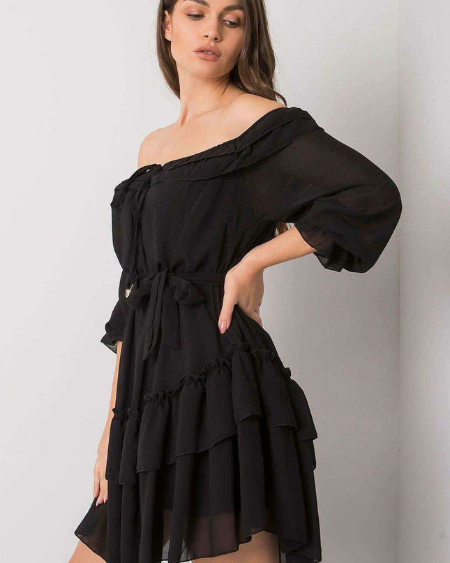 Chic Spanish-inspired Dress with Frilly Details and Tie - Versatile Elegance