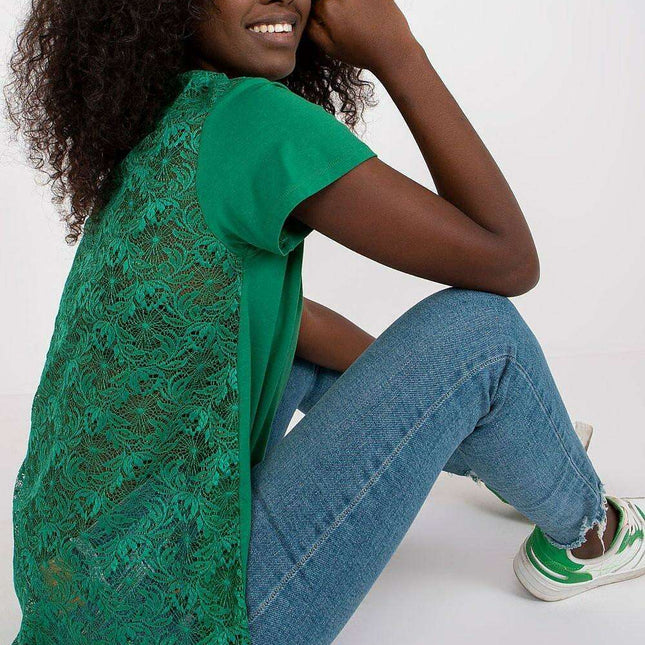 Chic Lace-Back Blouse with Stylish Cheese Neckline