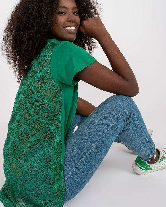 Chic Lace-Back Blouse with Stylish Cheese Neckline