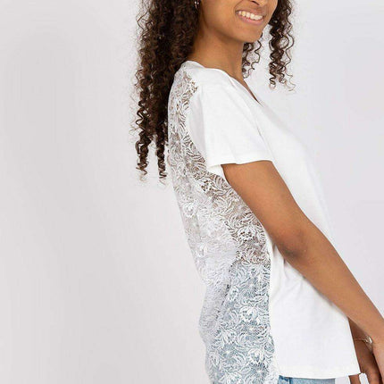 Chic Lace-Back Blouse with Stylish Cheese Neckline