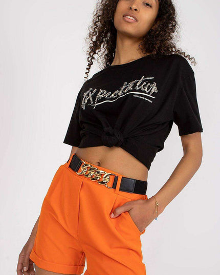 Stylish Italian Women Elastic Waist Shorts With Belt