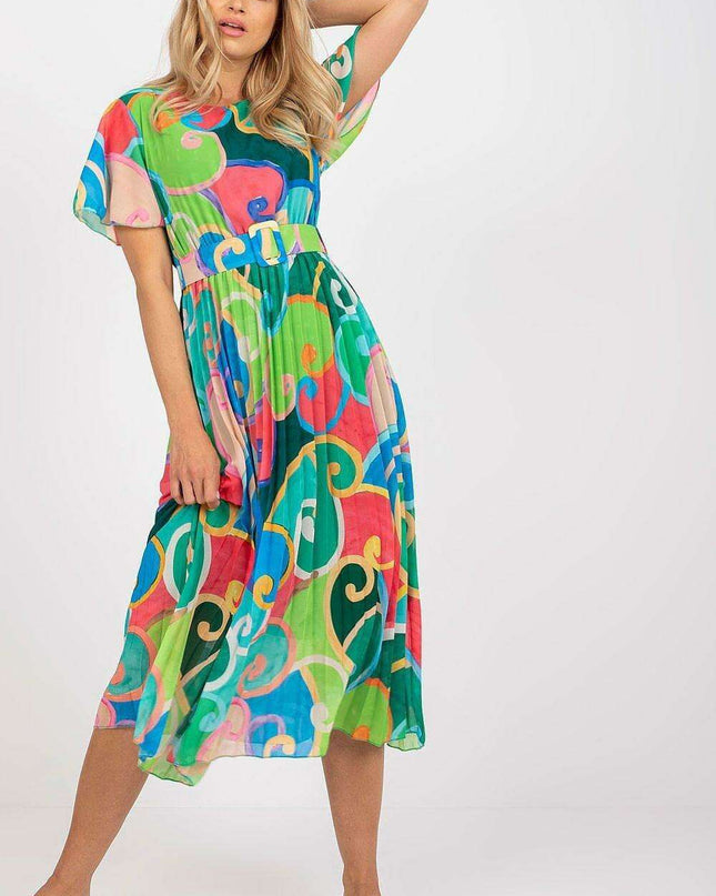 Italian Summer Dress With Flared Skirt And Adjustable Belt