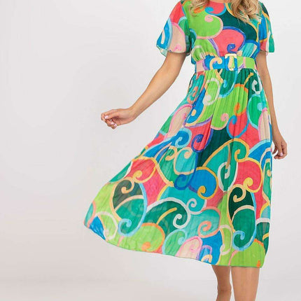 Italian Summer Dress With Flared Skirt And Adjustable Belt