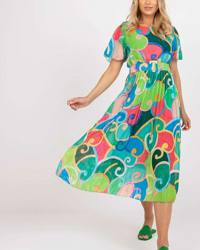 Italian Summer Dress With Flared Skirt And Adjustable Belt