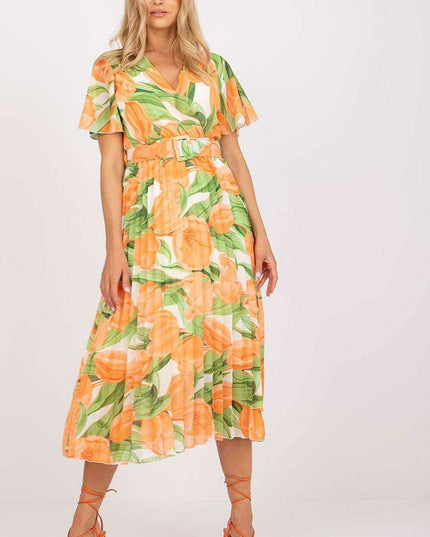 Elegant Frilled Sleeve Summer Dress With Chic Wrap Neckline