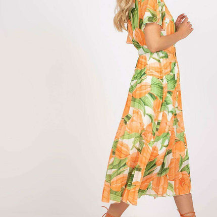 Elegant Frilled Sleeve Summer Dress With Chic Wrap Neckline