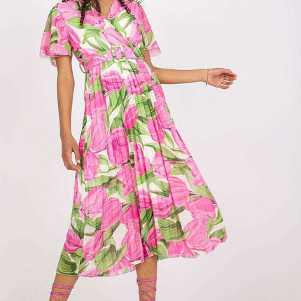 Elegant Frilled Sleeve Summer Dress With Chic Wrap Neckline