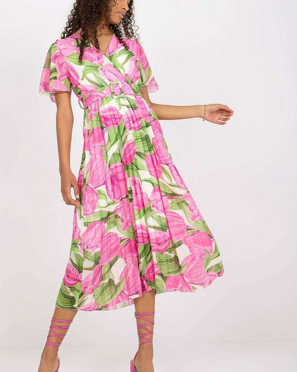 Elegant Frilled Sleeve Summer Dress With Chic Wrap Neckline