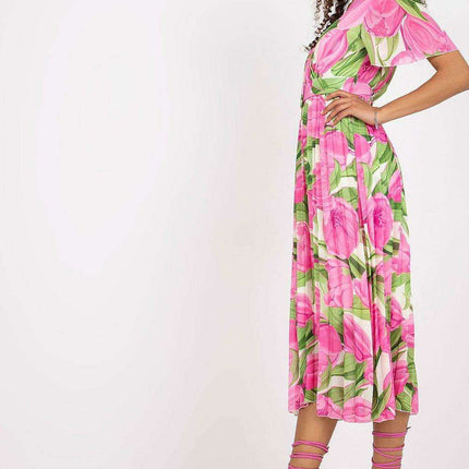 Elegant Frilled Sleeve Summer Dress With Chic Wrap Neckline