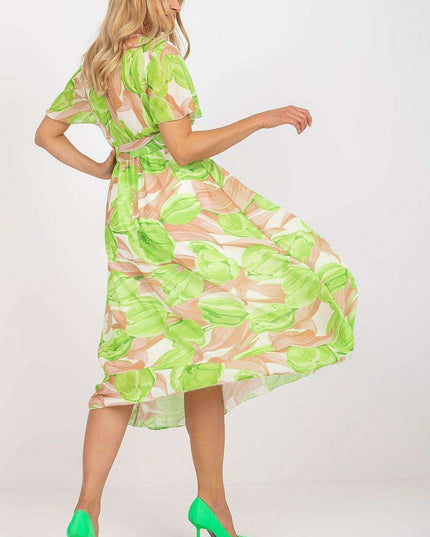 Chic Midi Dress With Colorful Prints And Coordinating Belt