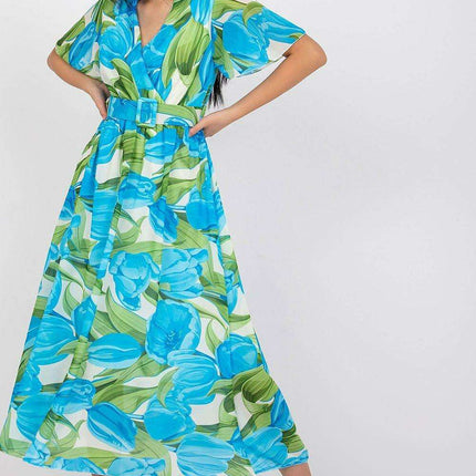 Chic Midi Dress With Colorful Prints And Coordinating Belt