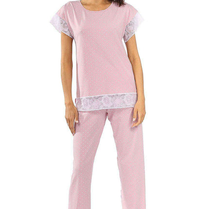 Lace-Trimmed Cotton Pajama Set with Playful Pea Print