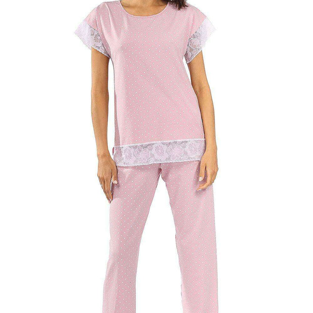 Lace-Trimmed Cotton Pajama Set with Playful Pea Print