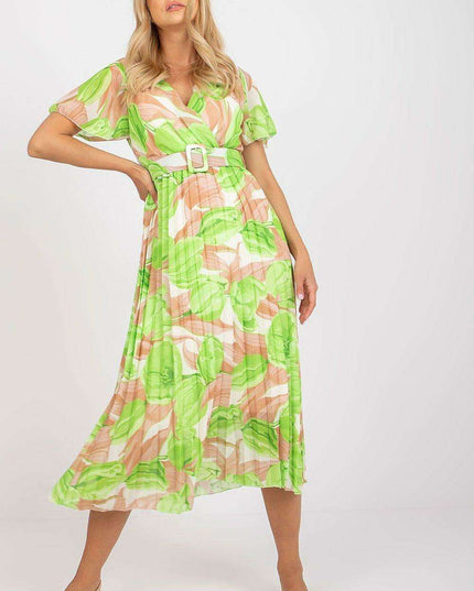 Elegant Frilled Sleeve Summer Dress With Chic Wrap Neckline