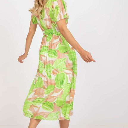 Elegant Frilled Sleeve Summer Dress With Chic Wrap Neckline