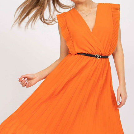 Pleated Summer Dress Sweetheart Neckline And Ruffle Sleeves