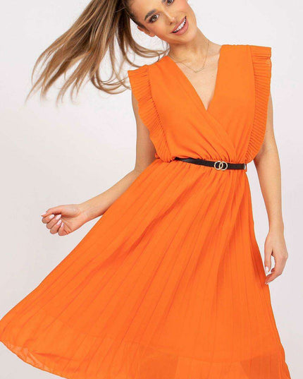 Pleated Summer Dress Sweetheart Neckline And Ruffle Sleeves