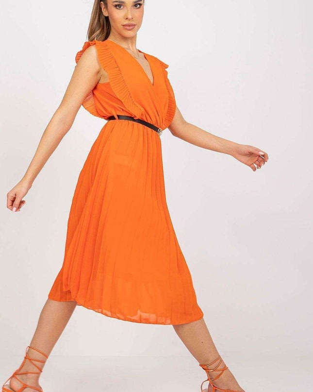 Pleated Summer Dress Sweetheart Neckline And Ruffle Sleeves
