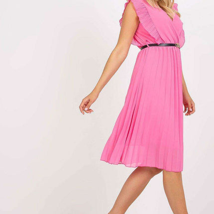 Pleated Summer Dress Sweetheart Neckline And Ruffle Sleeves