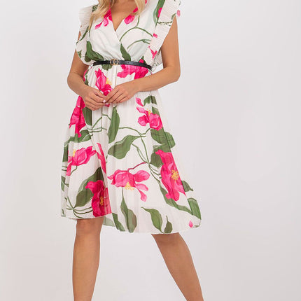 Pleated Summer Dress Sweetheart Neckline And Ruffle Sleeves - Très Elite