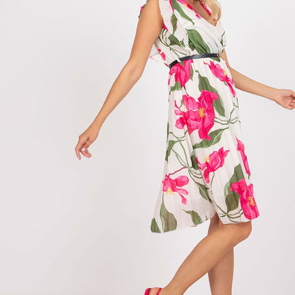 Pleated Summer Dress Sweetheart Neckline And Ruffle Sleeves - Très Elite