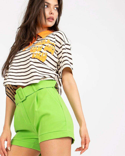 Elegant Italian Zip Front Shorts With Coordinating Belt