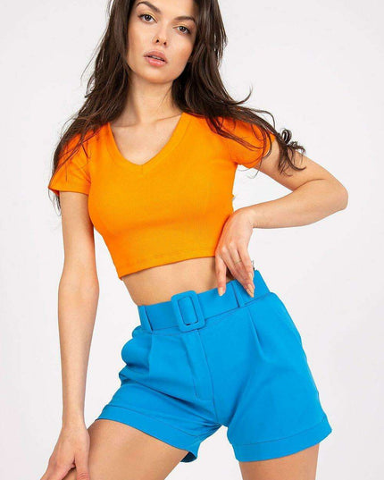 Elegant Italian Zip Front Shorts With Coordinating Belt