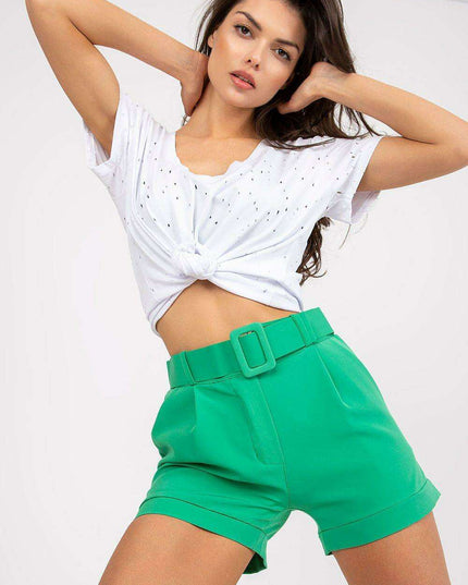 Elegant Italian Zip Front Shorts With Coordinating Belt