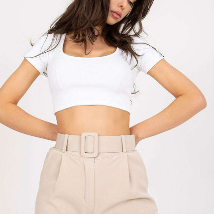 Elegant Italian Zip Front Shorts With Coordinating Belt