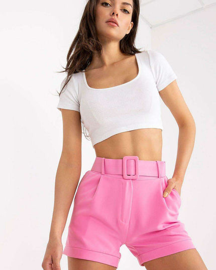 Elegant Italian Zip Front Shorts With Coordinating Belt