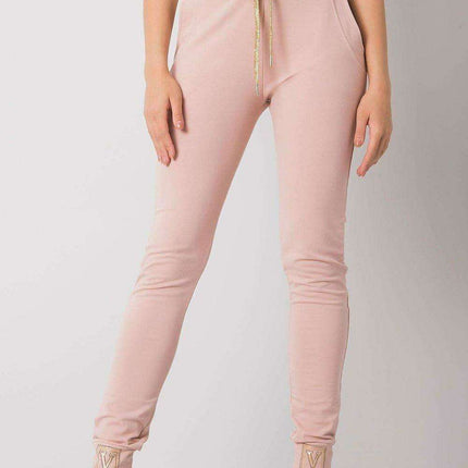 Glamorous High-Waist Sweatpants with Rhinestone Details and Adjustable Tie